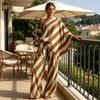 Women's Striped 2 Piece Sets Casual One Shoulder Long Sleeve Top And Pants Matching Set Summer Casual Vacation Lounge Outfits