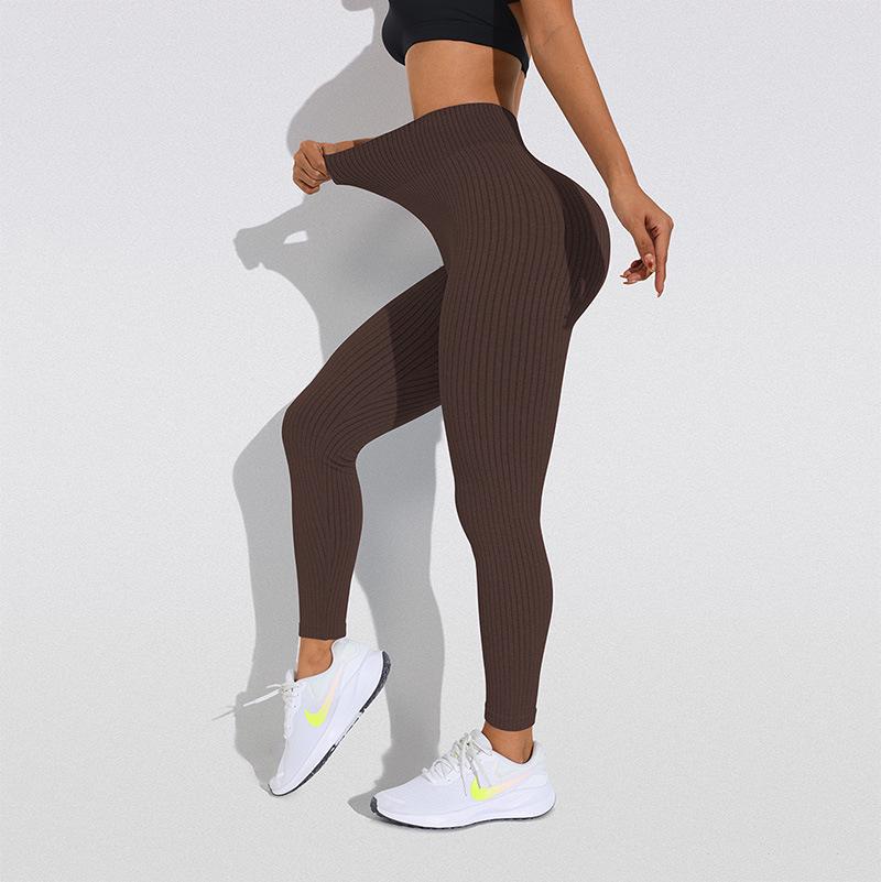 Europeiska & Amerikanska Högmidjade Randiga Yoga Byxor med Magekontroll - Dam Fitness & Löpning Leggings