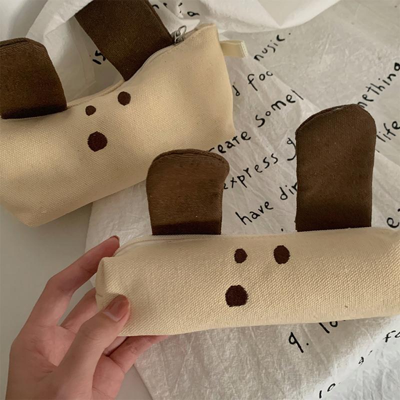 Cute Dog Zipper Pencil Bag Creative Large-Capacity Stationery Case Multi-Function Canvas Storage Bag Student Stationery Bag