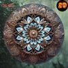Tyrkysově modrá zlatá mandala kovové nástěnné umění 8x8 palců kulatá boho závěsná bezrámová dekorace do obývacího pokoje