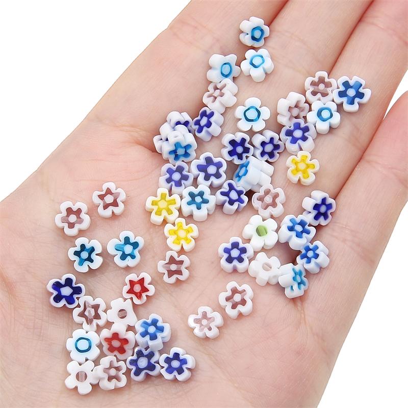 10 Stück 6mm Handgemachte Lampwork Glasanhänger Blumenperlen für DIY Halskette Armband Ohrring Schmuck Basteln