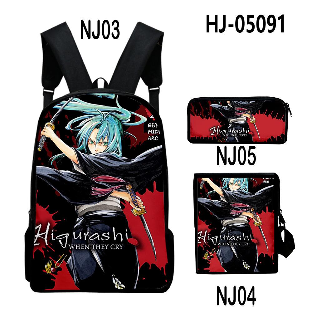 Fashion Novelty When They Cry Higurashi 3D Print 3pcs/Set School Bags Laptop Daypack Backpack Inclined Shoulder Bag Pencil Case