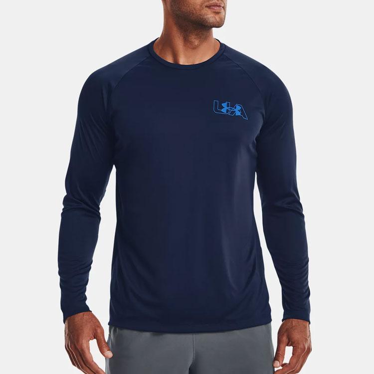Under Armour Velocity Casual Breathable Training Long Sleeve Raglan T-Shirt Men Tops Academy-Blue 1366783-408