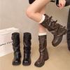 Temperament but knee Martin boots women's autumn and winter new long boots thick sole heightened pleated design knight boots
