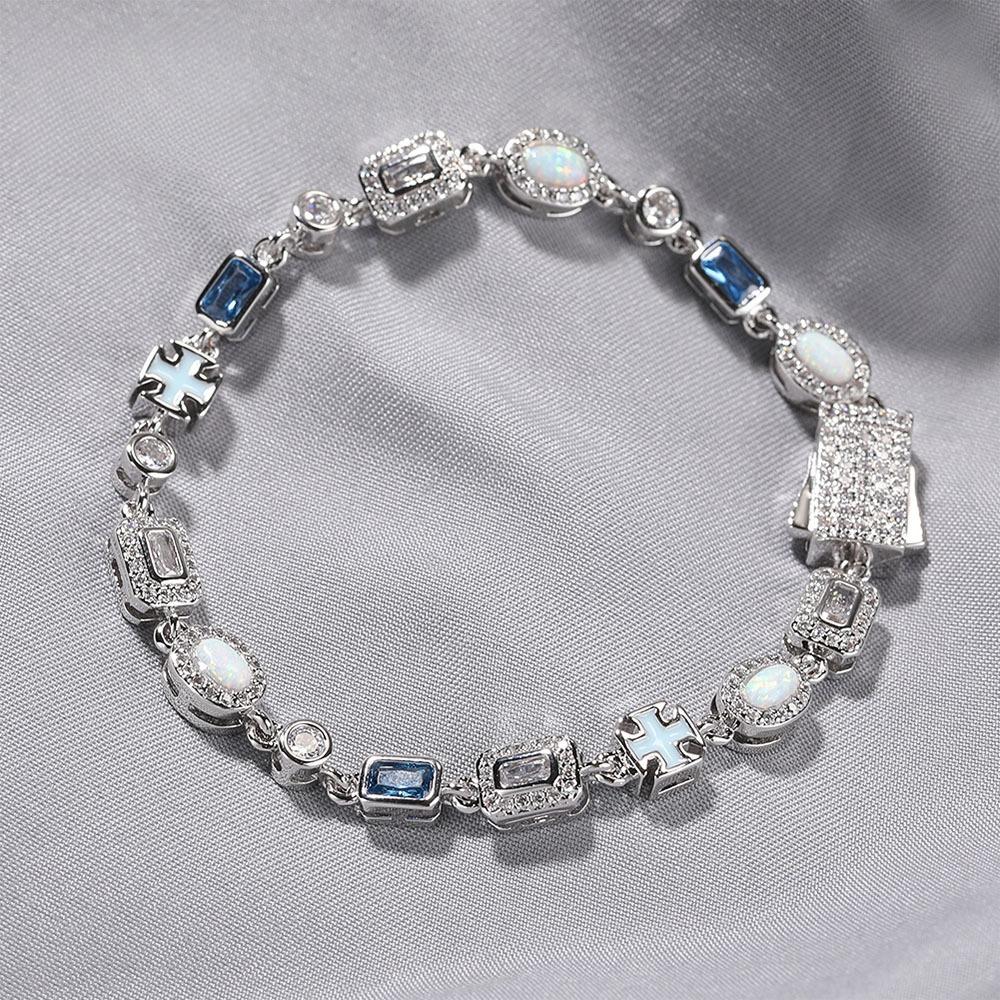 Exquisite Light Luxury 6mm Blue Colored Gemstone Bracelet Simple Small Fresh and Versatile Jewelry