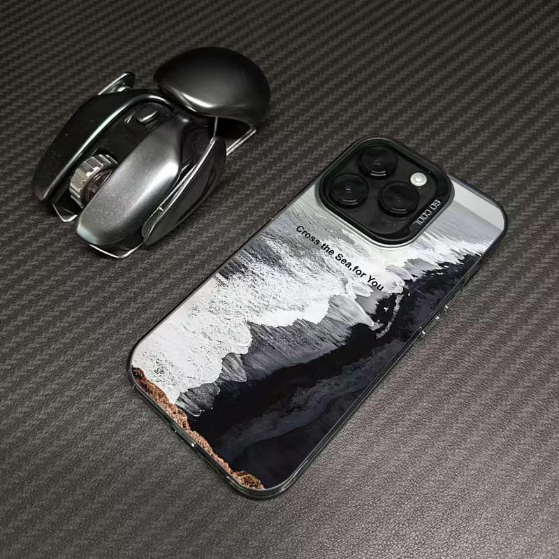 The new black wind seaside is suitable for iphone17 mobile phone case Apple 15promax/14 anti-drop 13pro16 Europe and America