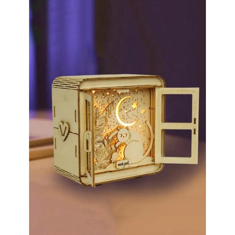 3D Holzpuzzle Nachtlicht, Holzpuzzles für Erwachsene Nachttischlampe, DIY 3D Holzpuzzles LED-Licht, Kreative Geschenke für Familie Freunde