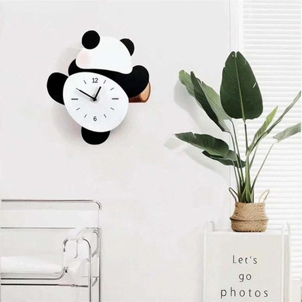 Cartoon Mute Clock Silent Digital Clock Fashion Swinging Panda Wall Clock  Cafe