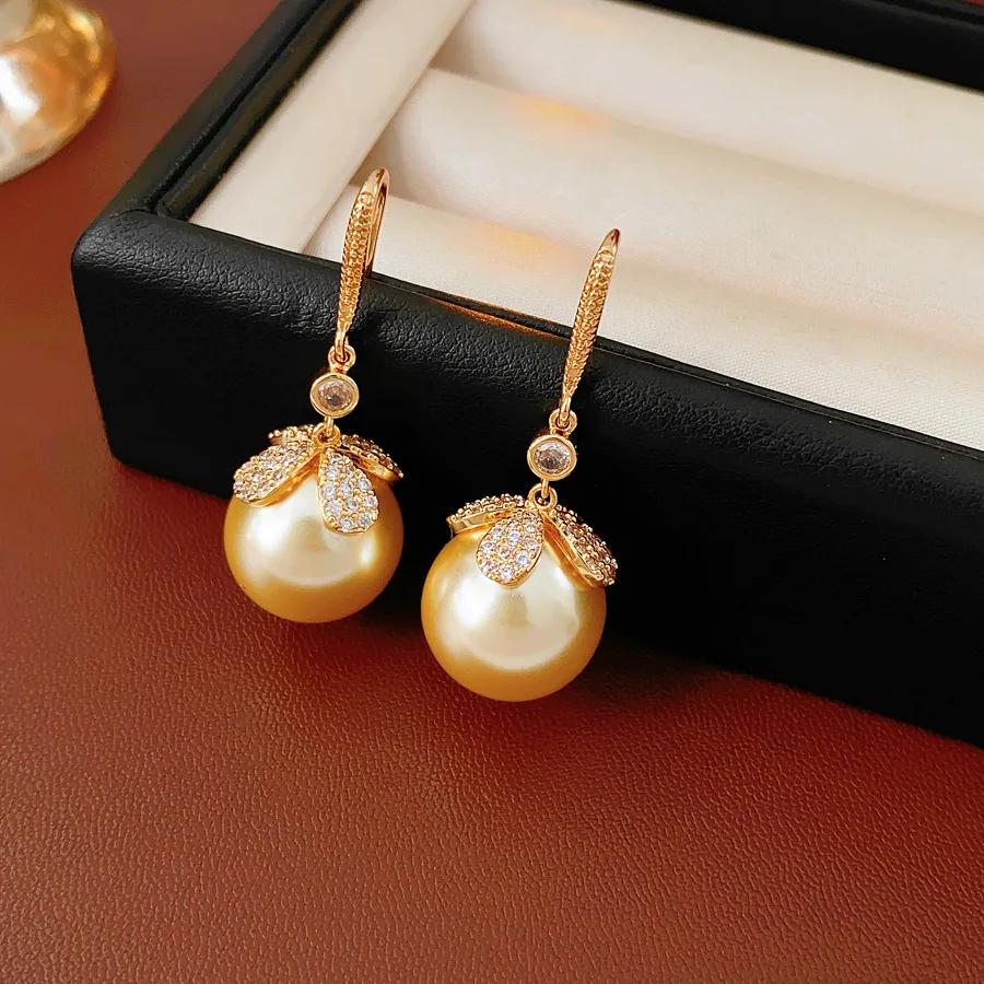 

Французская циркониевая серьга-цветок с жемчугом для женщин, легкая, роскошная, элегантная, с ушным крючком, модные персонализированные серьги-капли, свадебный циркон