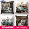 Easter Cartoon Printed Bunny Egg Pillowcase Home Sofa Cushion Cover Bedroom Bedside Pillow Cover