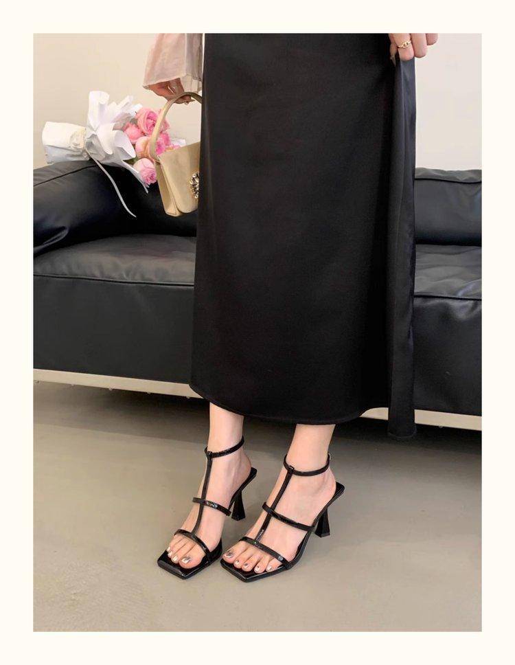 

Royal sister fan~ 2025 new niche design Roman temperament elegant one-word high-heeled open-toed thin-heeled cool slippers 35 чёрный