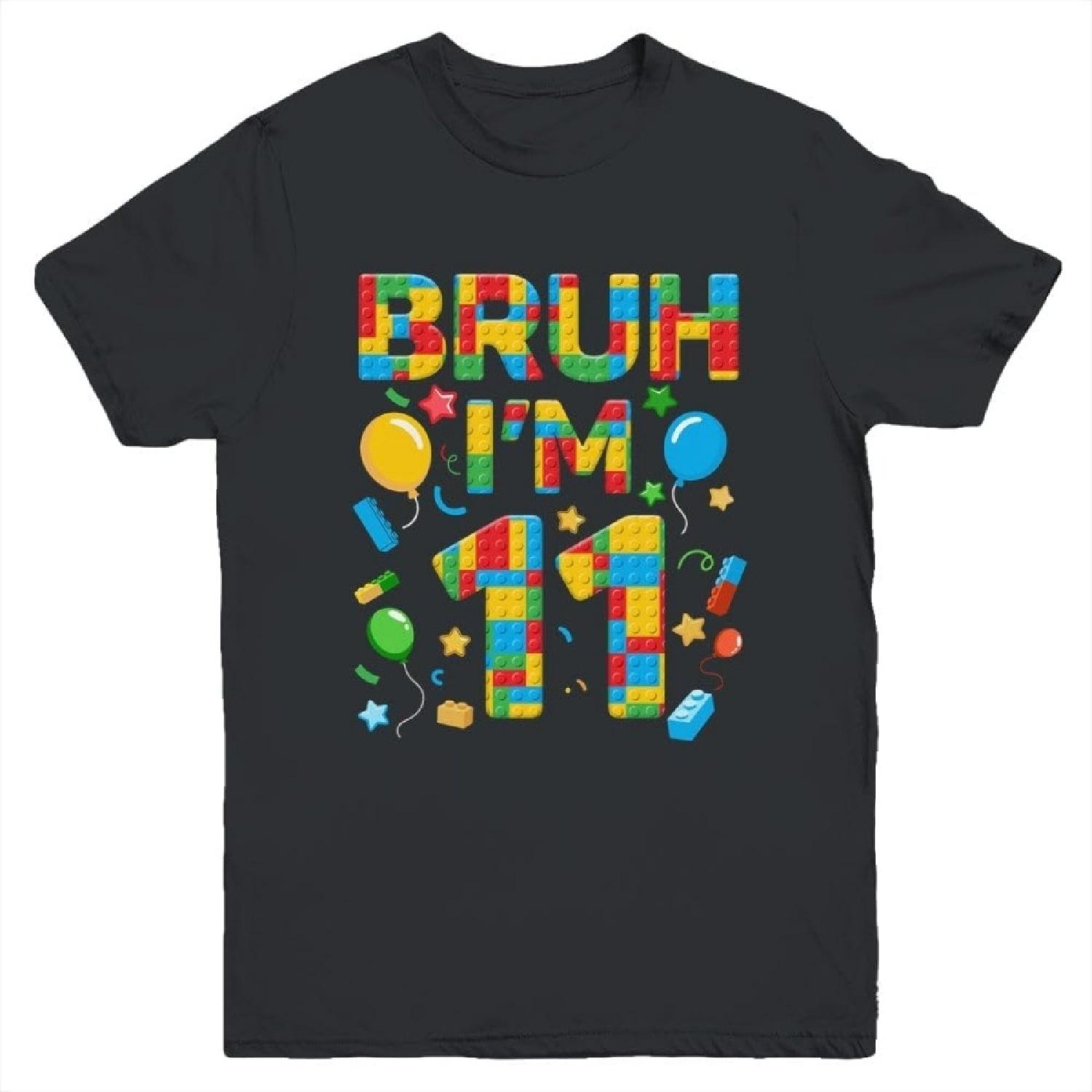 Kids 11 Year Old Building Blocks Bruh 11th Birthday Boy Shirt Kid Short Sleeve Tee XXXXXL разноцветный
