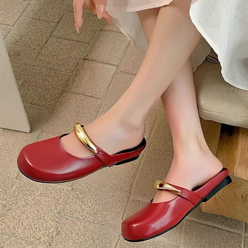 Fashion New Round Toe Metal Decoration Designer Brand Sandals Women Fashion Shallow Wedges Sandals Simple Comfort Non-slip Casual Shoes