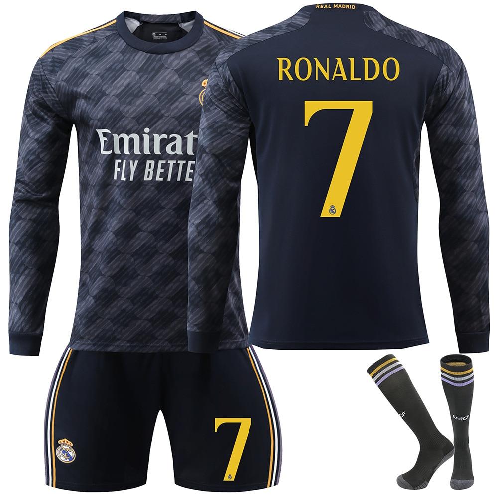 Kids Sports Gear Real Madrid Ronaldo Football Jersey Set Black Short Sleeve Training Uniform