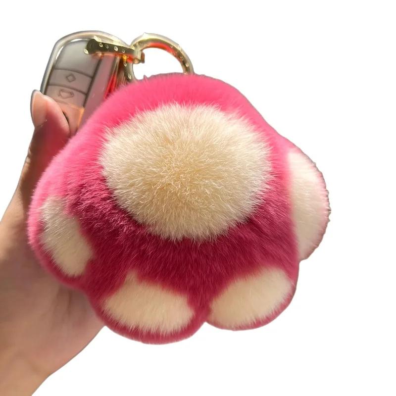 New [cute Little Cat Claw] Real Rex Rabbit Hair Car Keychain Pendant Fur Plush Book Bag Pendant Gift Cute Keychain