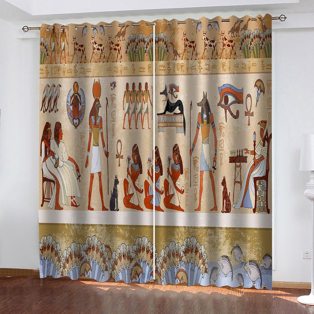

Ancient Civilization Series Sunshade Curtain 2PCS Hook Punch for Living Room Bedroom Decor 100W130H(CM)40x51in&Hook