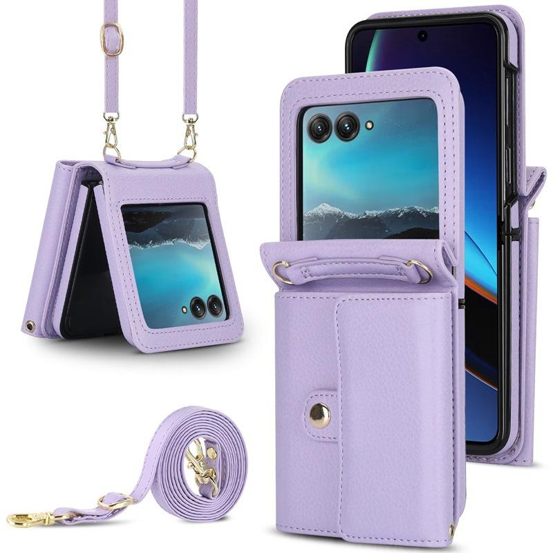 Geeignet für moto Razr 70 Handy-Lederhülle, faltbarer einfarbiger Rucksack, Samsung Z Flip8 Klapphülle mit Kartensteckplatz Hülle 6