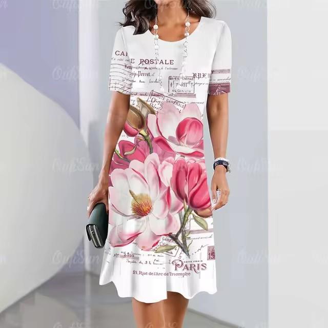 Rochie Midi Elegantă de Damă cu Mânecă Scurtă, Modă, Imprimeu 3D, Mărimi Mari, Îmbrăcăminte de Plajă