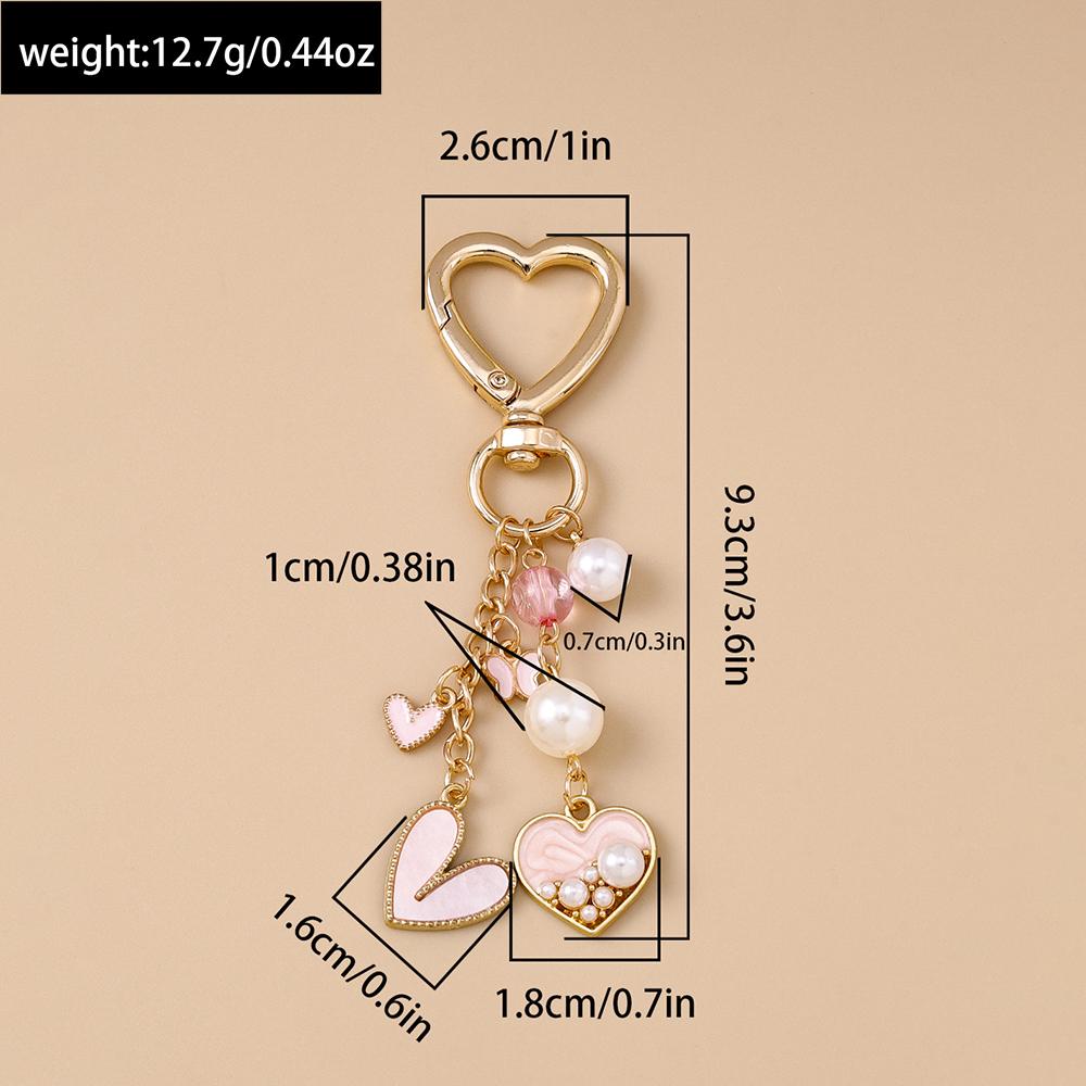 Aihua Pretty Pink Love Heart Key Chain Pearl Butterfly Heart Key Ring Pendants for Women Girls Handbag Decor DIY Jewelry Gift