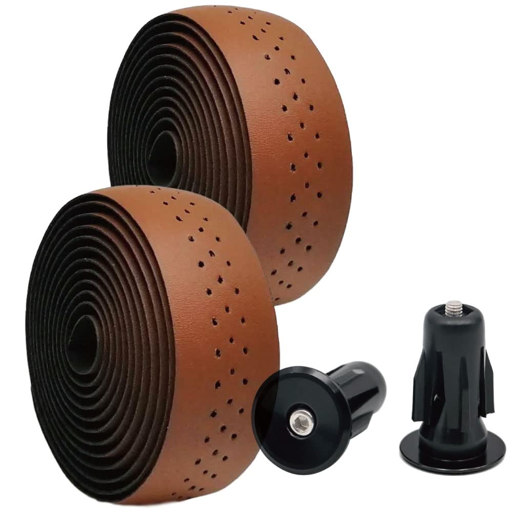 

MORYTRADE Bar Road Bike Grip Cross Bike Grips with Perforated Bar Ends Tape, Tape, (Brown)