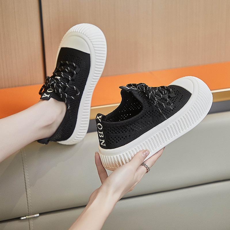 Canvas shoes women's 2025 new summer mesh breathable thin net shoes muffin thick-soled casual versatile little white board shoes