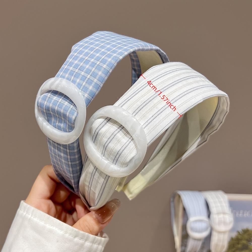 Blue Plaid Wide Brim Headband Round Shape Women Headband New Makeup Headband  For Hair Styling