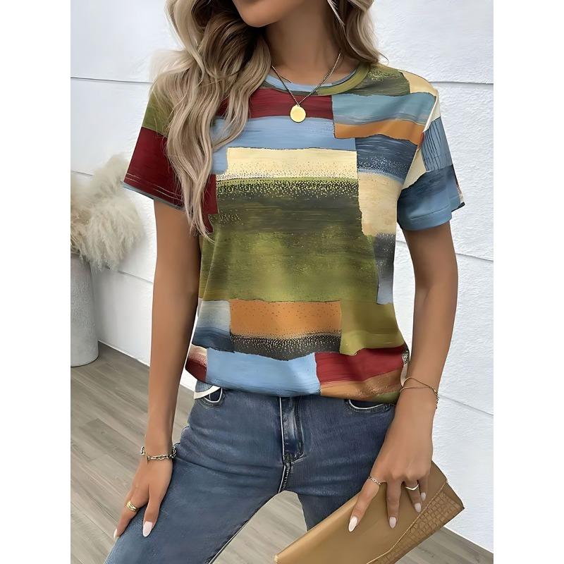 Fashion Stripe Pattern T-Shirts 3D Print Summer Women's Short Sleeve Round Neck T Shirt Tees