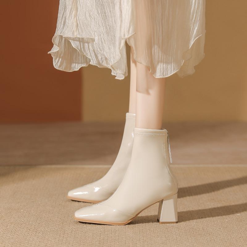 

Temperament Skinny Boots Women s Black Martin Boots Autumn and Winter Short Boots Children s Fleece White Coarse Heel High Heel Short Boots Women s 36