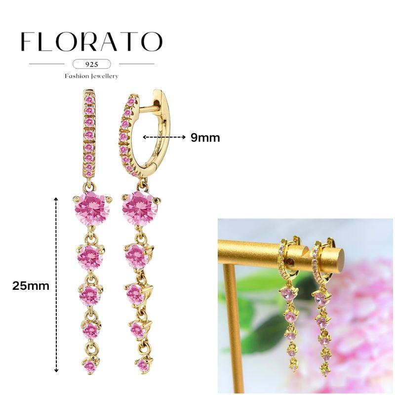 Luxurious Geometry 925 Silver Ear Needle Pink Series Zircon Pendant Hoop Earrings Sweet Fashion Wedding Jewelry Gifts