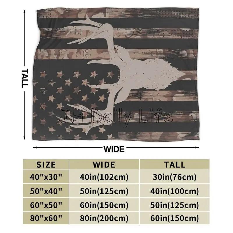 Camo Camouflage Hunting Deer American Flag Soft Warm Full Fleece Throw Blanket Flannel Fuzzy Travel Blankets Throws for Bed Sofa
