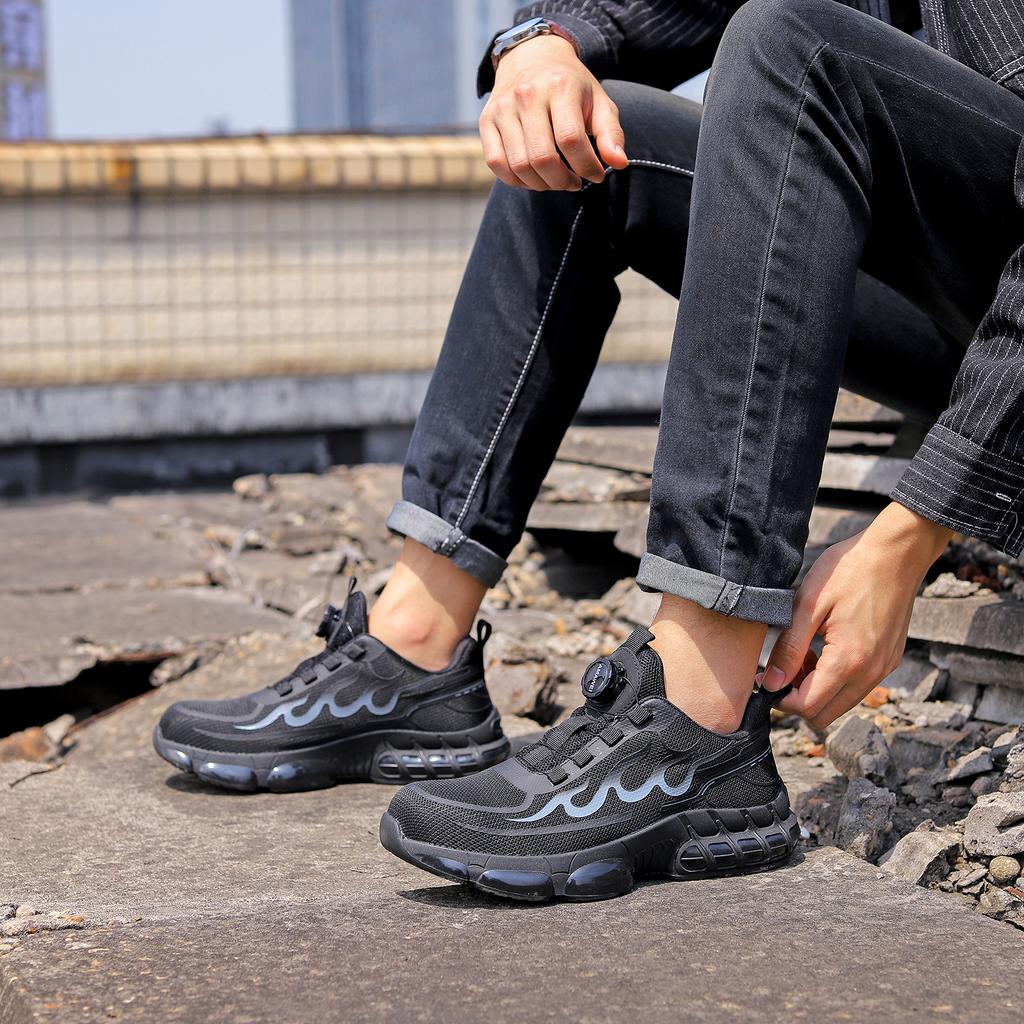 Rotating Button Safety Work Shoes For Men Steel Head Boots Male Indestructible Construction Non Slip Male Soft Work Shoes