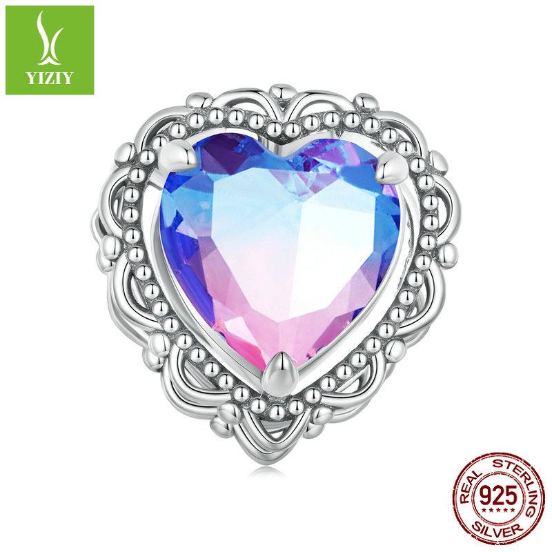 S925 Sterling Silver Love Beads Loose Beads, Dream Colorful Diy Heart Beaded Jewelry Accessories
