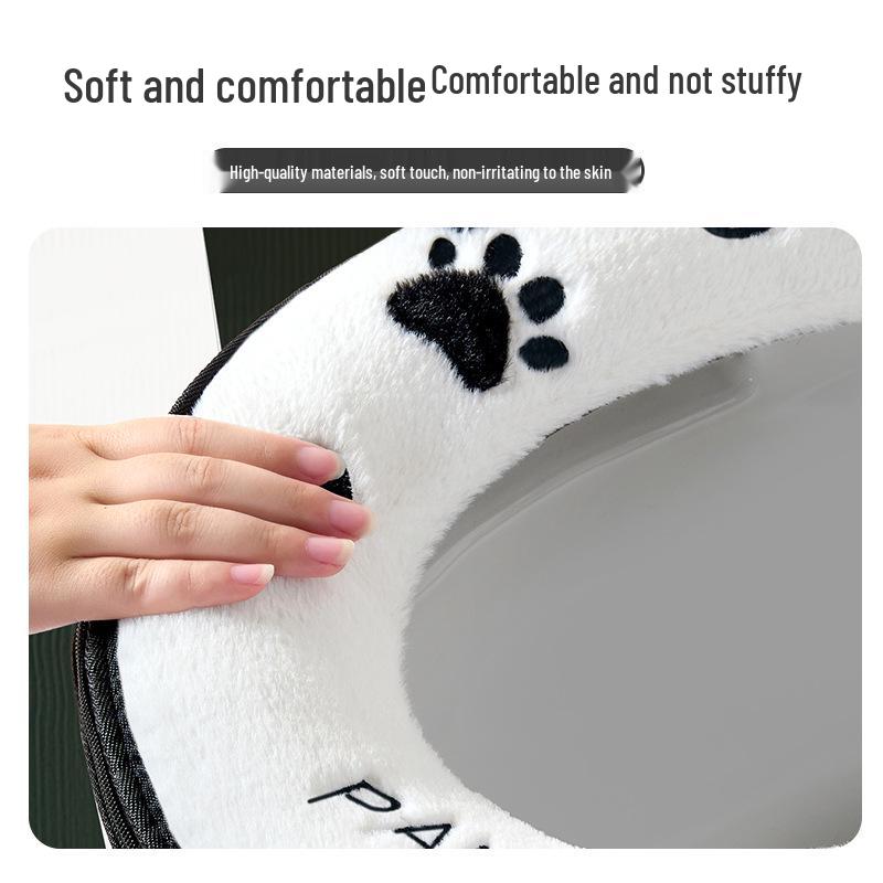 Four Seasons Universal Plush Toilet Seat Cover Set - Winter Thickened Zipper Style Cushion Ring.
