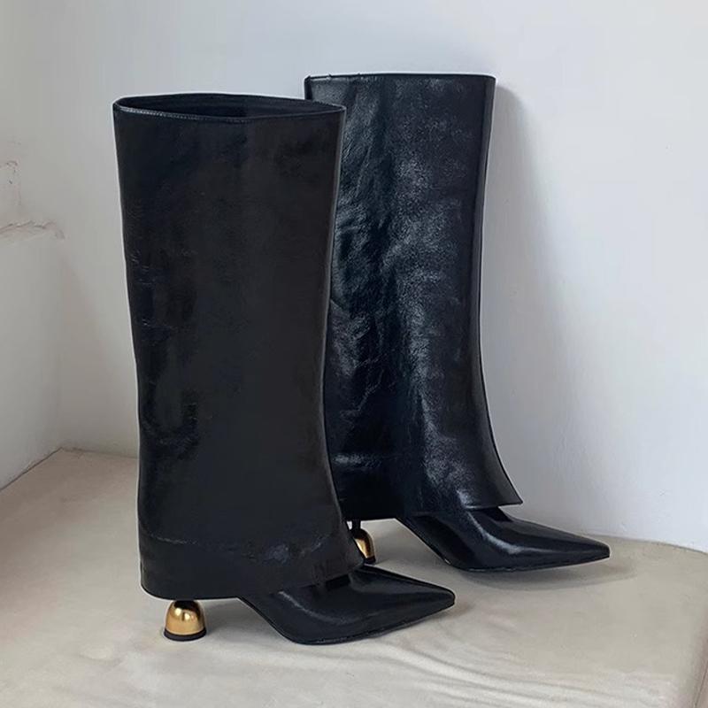 Fashion Pointed Toe Women High Boots Designer High Heels Shoes Fashion Knee High 2025 Winter Chelsea Boots Goth Pumps Luxury Botas Mujer