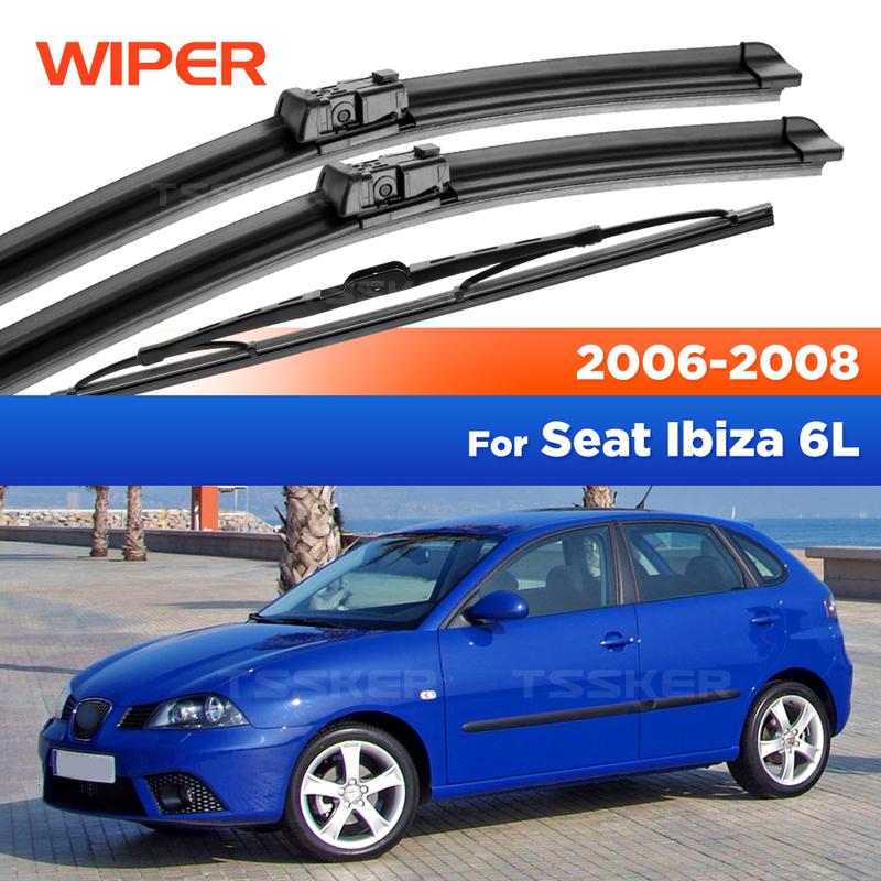 For Seat Ibiza 6L 2006-2008 2007 Wiper Front & Rear Wiper Blades Windshield Windscreen Window Brushes 21"+19"+14"