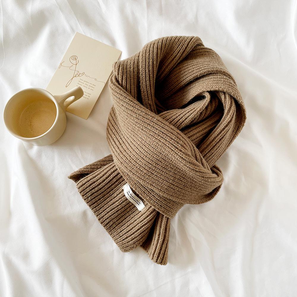 Winter Knitted Acrylic Small Scarf Women's New High-end Monochrome Korean Powder Simple Matching Scarf