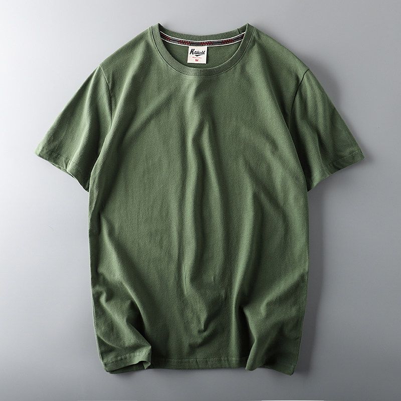 Label Cutting Men Pure Color Fashion All Cotton Short Sleeve T-shirt Gray Green 1011 XL