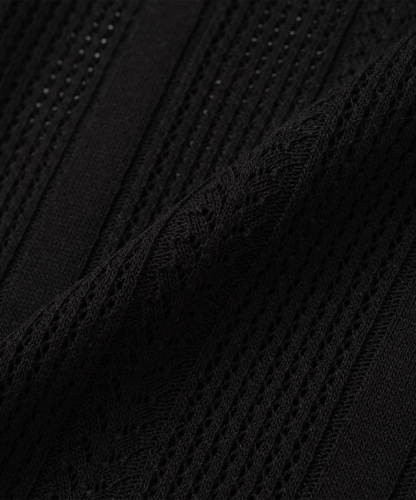 KNITTED Linen Scallop Collar Short Sleeve Knit Black