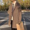 Men's Mid-Length Plaid Wool Coat: Trendy, Hong Kong Style, Loose-Fit Windbreaker for Autumn and Winter.