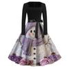 Women's Casual Retro Square Neck Dress with Halloween Print for Party and Daily Wear