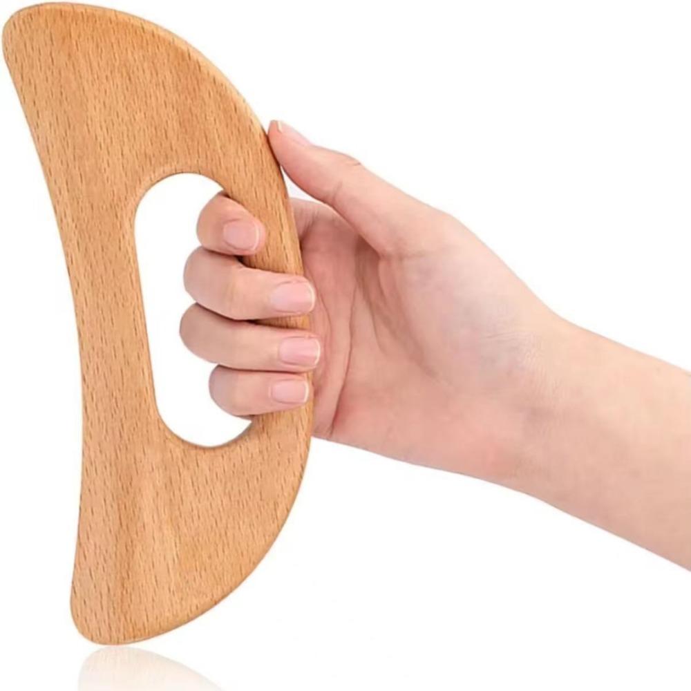 Lazy People Moon Shape Wooden Guasha Board Lymphatic Massager for Full Body Relaxation Neck Muscle Release Natural Beechwood