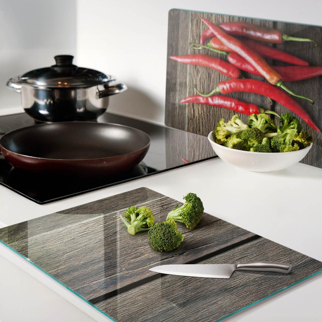 Tempered Glass Kitchen Boards with Chili Pepper Graphics 2x40x52 Cm