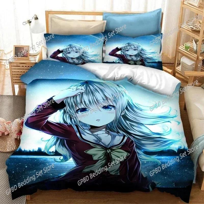 3D Print Quilt Cover Anime Charlotte Bedding Set Single Twin Double Queen King Cal King Size Bed Linen Set