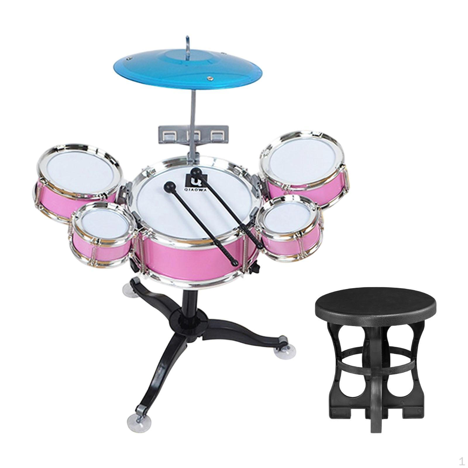 

1 Children s Drum Set Percussion Instrument Kit with Seat And Sturdy Structure for Musical розовый