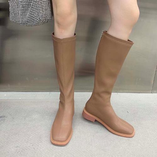 

Autumn and winter square head boots women s flat heel X boots comfortable and breathable fashion boots long soft-soled Chelsea boots women s boots 40