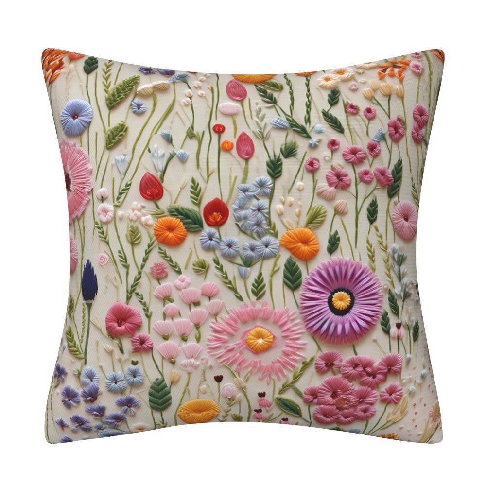 Vibrant 3D Printed Wildflower Meadow–Colorful Boho Floral Decorative Throw Pillow Cover Cotton Linen Cushion Cover