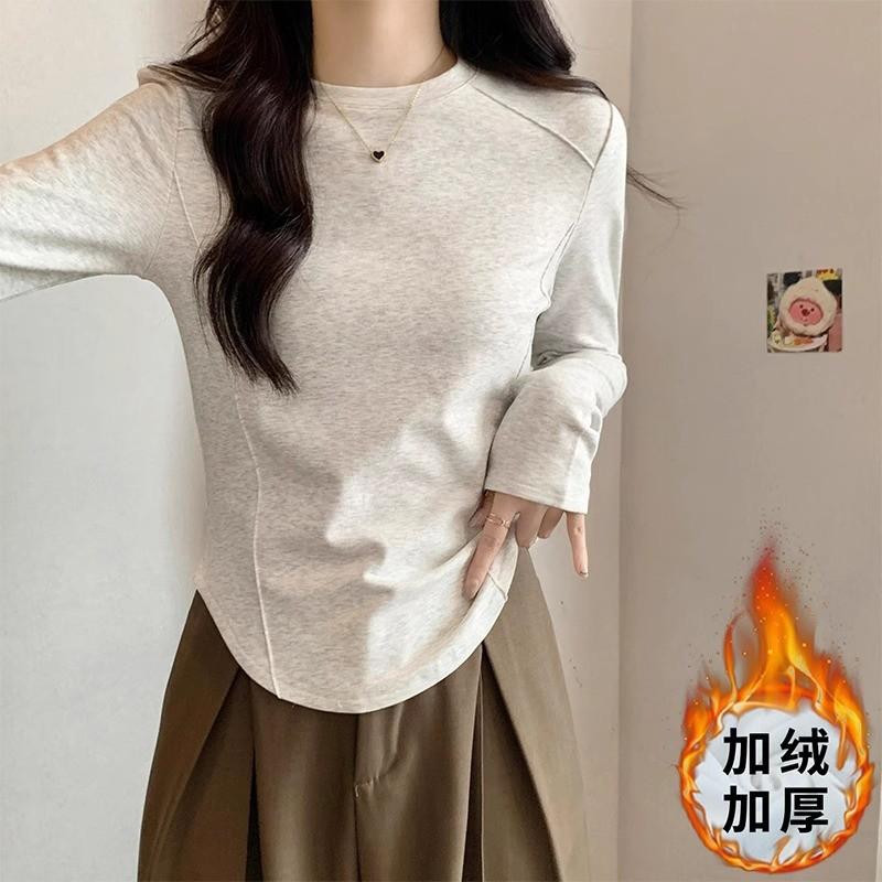 

Новый стиль осенне-зимней женской одежды с черной модной футболкой с круглым вырезом, облегающей, с длинным рукавом, теплой и утолщенной женской кофтой 2XL