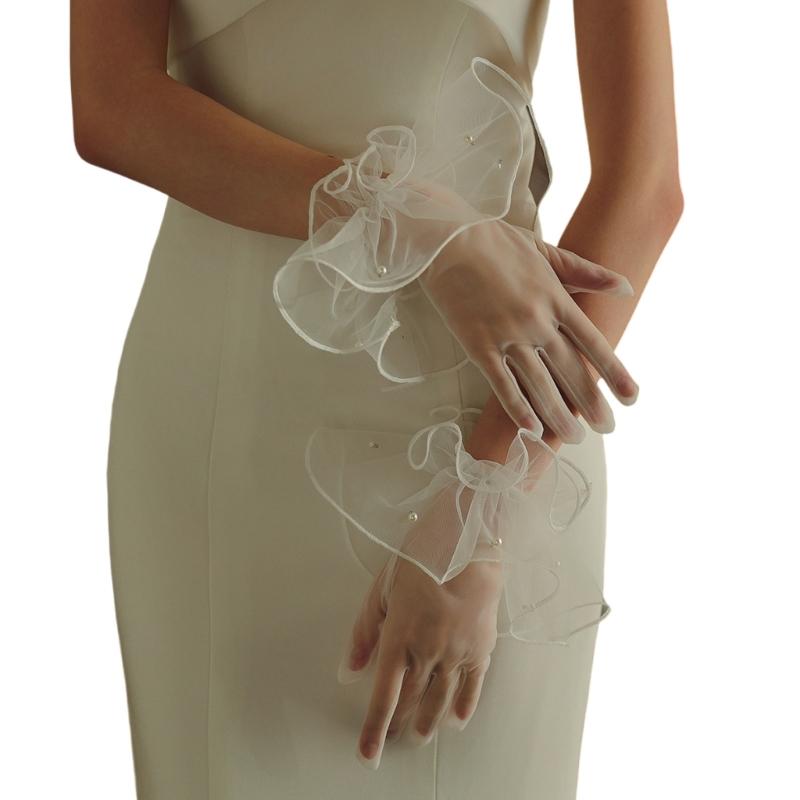 

Белые перчатки для женщин и девочек для тематической вечеринки, удобные в носке, эластичные, клубные, стрейчевые перчатки с жемчугом 1 белый