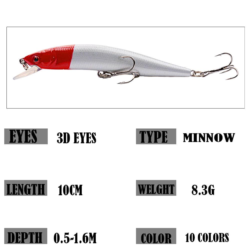 Colorful Rattling Minnow Lure: 10cm/8.3g Bass Simulation Bait with Ten Colors for Long Cast Fishing