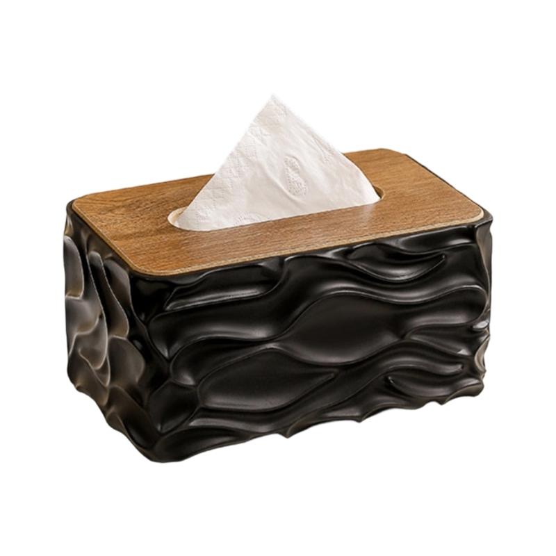 Artistic Ripples Effects Tissue Dispenser With Combination Of Wood And Plastic Materials Tissue Holder For Daily Use